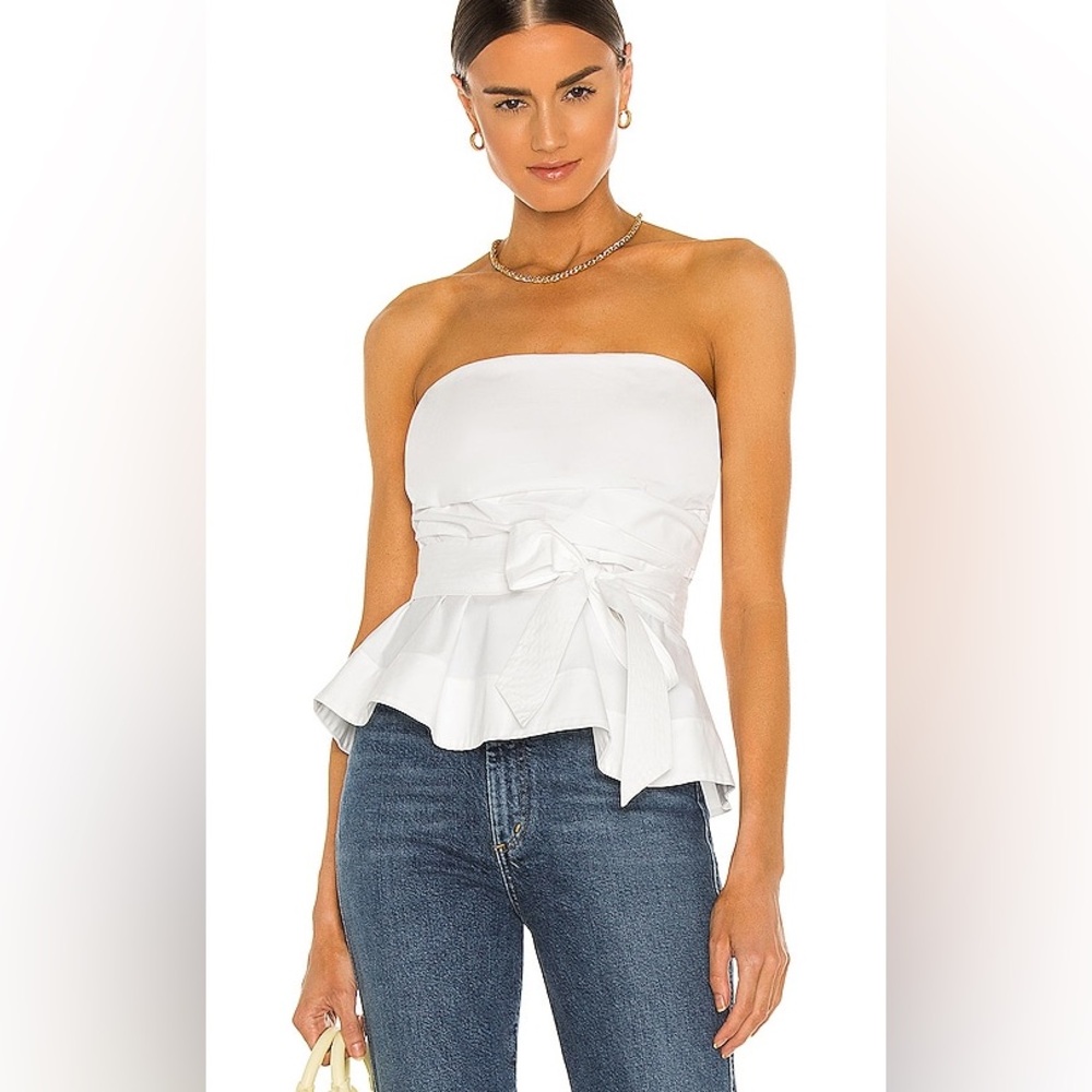VERONICA BEARD Jolene Ruched Strapless Top In White Size 8